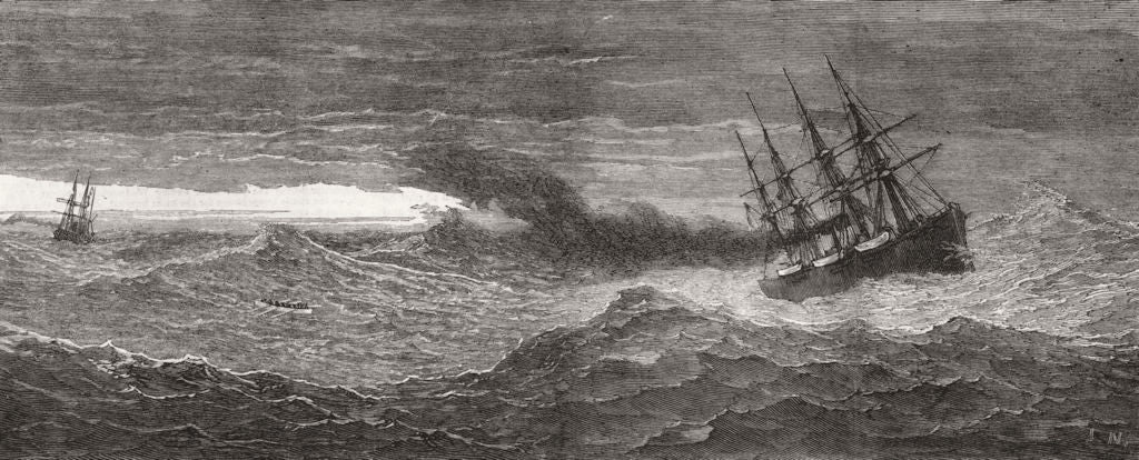 MID-ATLANTIC RESCUE. White star Germanic, Harworth 1881 old antique print